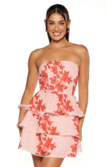Sofia Pink Floral Strapless Ruffle Mini Dress