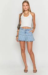 Julia Light Wash Pleated Denim Mini Skirt