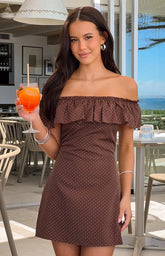 Haylie Brown Polka Dot Off Shoulder Mini Dress