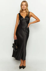 Verlaine Black Satin Maxi Dress