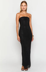 Lulana Black Strapless Rhinestone Maxi Dress