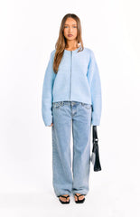 Stacey Light Blue Zip Knit Cardigan