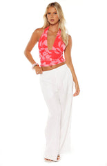 Tilley Red Floral Halter Neck Top
