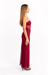 Ryker Wine Strapless Mesh Maxi Dress