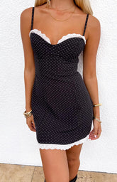 Seaton Black Polka Dot Mini Dress