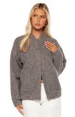 Warren Grey Boucle Button Up Bomber Jacket