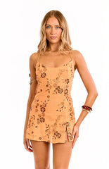 Dayan Orange Beaded Party Mini Dress