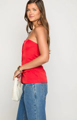 Dien Red Strapless Button Up Top