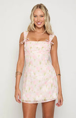 Layla Pink Floral Tie Back Mini Dress