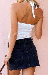 Siletto Black Denim Low Rise Mini Skirt