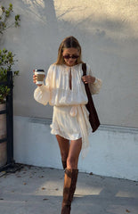 Quinton Pearl Satin Long Sleeve Tie Mini Dress