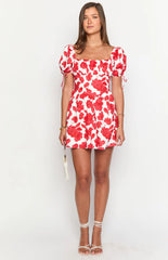 Danyal Red Anemone Floral Print Mini Dress
