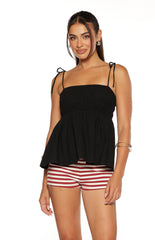 Solei Black Ruched Tie Strap Top