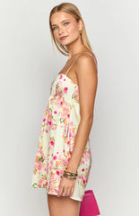 Elsa Yellow Bloom Satin Mini Dress