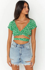 Colette Green Floral Crop Top