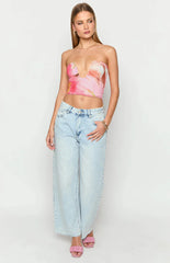 Esha Pink Floral Strapless Crop Top