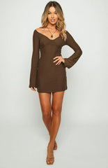 Blame Me Brown Mesh Long Sleeve Mini Dress