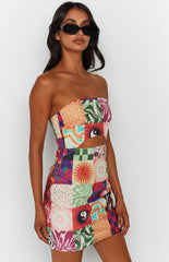 Candace Multi Print Strapless Mini Dress