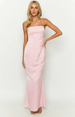 Party Girl Pink Satin Maxi Dress