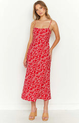 Delphine Red Floral Midi Dress