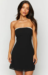 Alina Black Strapless Chiffon Mini Dress