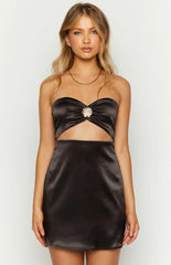 Shore Side Black Satin Strapless Mini Dress