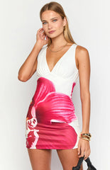 Harrie White Orchid Print Mini Dress