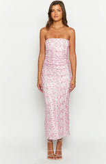 Imogen Pink Floral Print Strapless Maxi Dress