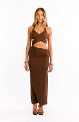 Alima Chocolate Brown Cut Out Maxi Dress