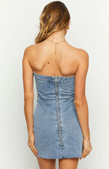 Jasmine Mid Wash Denim Wrap Front Mini Dress