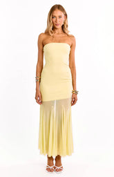 Adria Yellow Strapless Asymmetrical Formal Maxi Dress