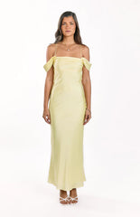 Danni Light Yellow Tie Off Shoulder Formal Maxi Dress