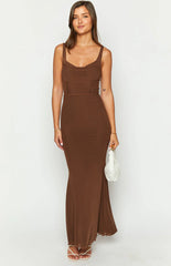 Myah Brown Corset Mesh Maxi Dress