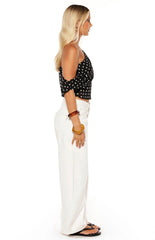 Khamie Black Polka Dot Off Shoulder Top