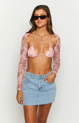 Main Act Pink Swirl Snake Print Top And Bolero