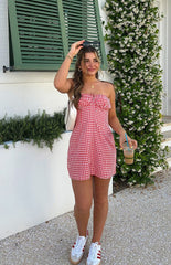 Faith Red Gingham Strapless Mini Dress