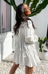 Theodossia Tiered Long Sleeve Dress White