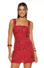 Not That Easy Red Beaded Party Mini Dress