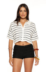 Maple White Navy Stripe Cropped Knit Sweater