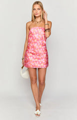 Ellie Orange Floral Strapless Mini Dress