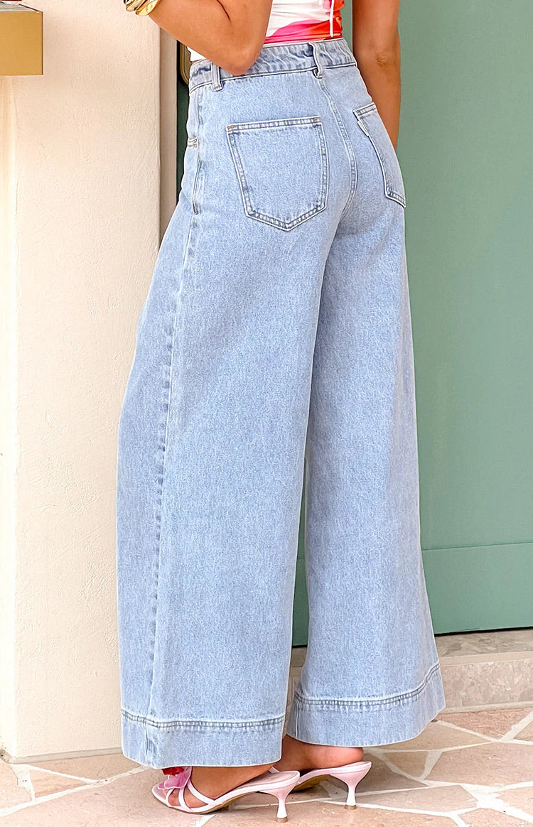 Khali Light Wash Denim Wide Leg Jeans
