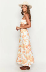 Coen Orange Floral Strapless Maxi Dress