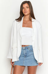 Cassy White Linen Blend Blazer