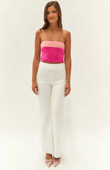 Milly Pink Satin Strapless Crop Top