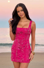 Curren Pink Beaded Mini Dress