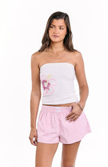 Pippen White Floral Beaded Strapless Top