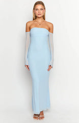 Odette Light Blue Long Sleeve Formal Maxi Dress