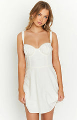 Sabrina White Linen Blend Mini Dress