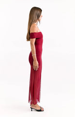 Tabitha Wine Off Shoulder Mesh Maxi Dress