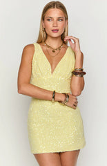Daphne Yellow Sequin Mini Dress